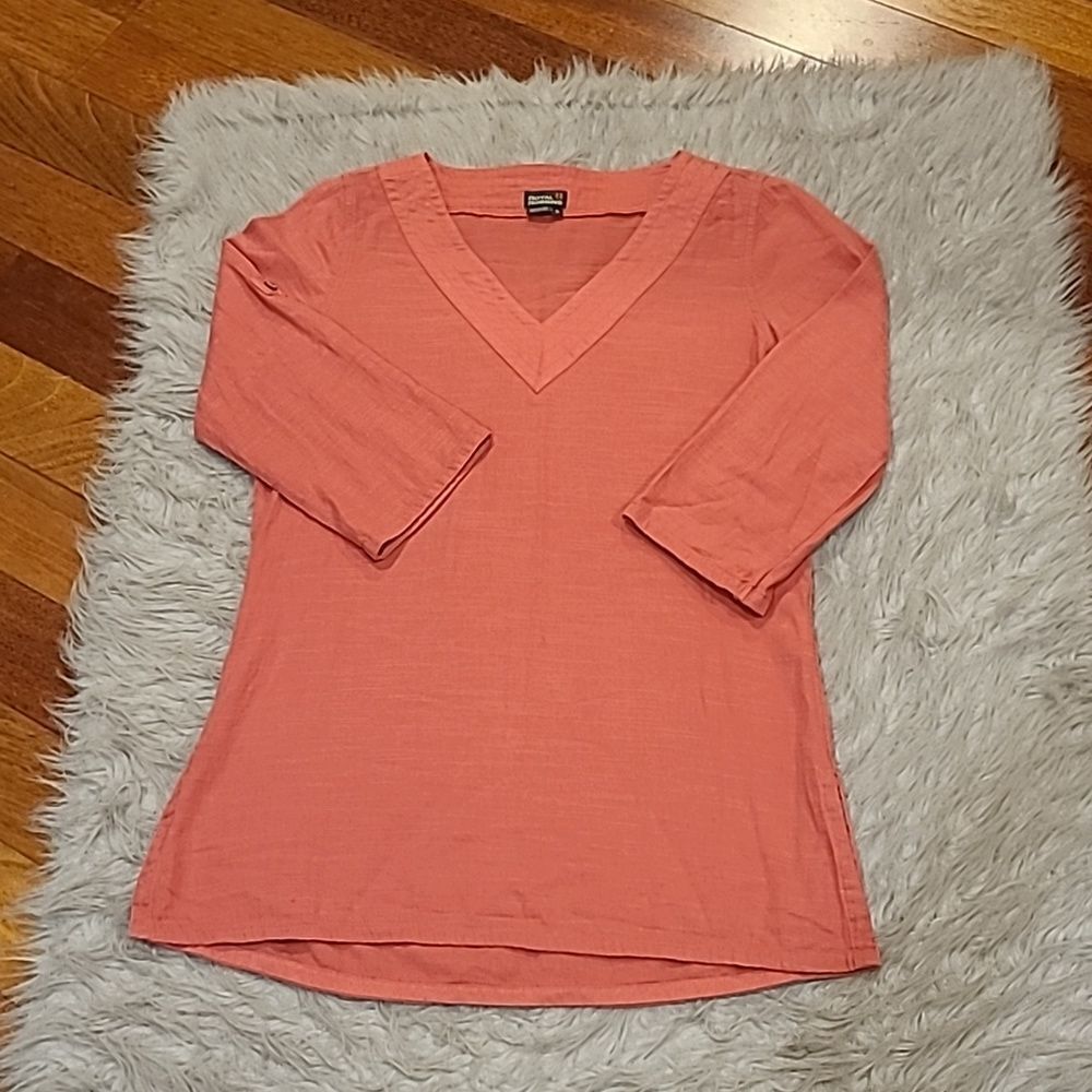 Royal Robbins womens long pink organic cotton vneck long sleeve tunic size small